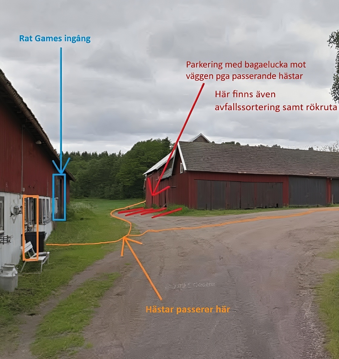 Karta över parkering och ingång på träningsgården